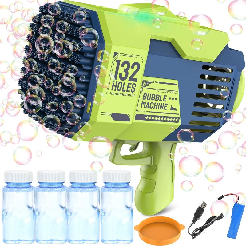 Photo 1 of Bubble Machine Gun Bubble Blower, 132 Hole Bubble Gun Blower with Colorful Light, Big Rocket Boom Bubble Toys, Big Bubble Maker Guns Toys Wedding Outdoor Indoor Birthday Party Favors Gift?Green?
