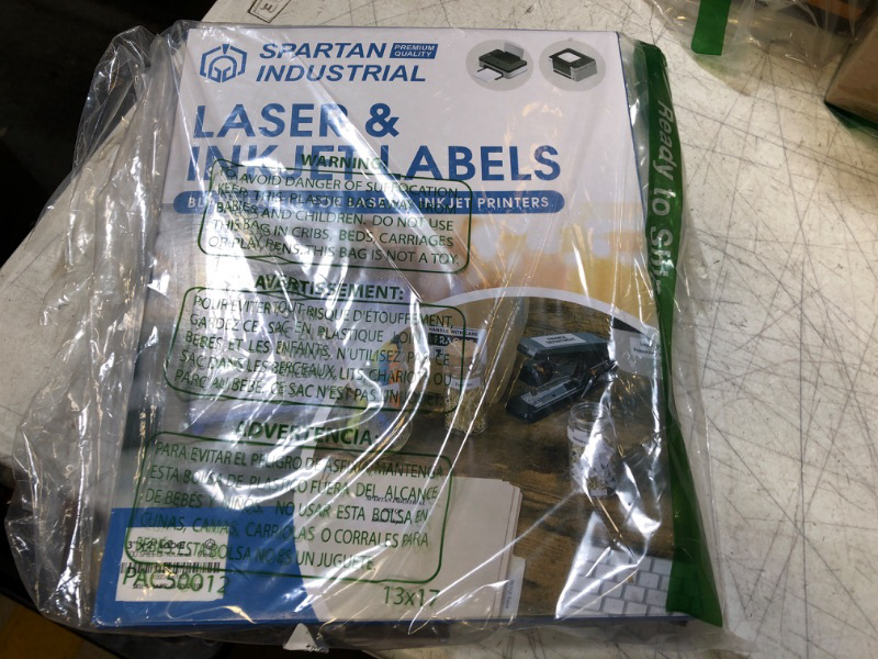 Photo 1 of Spartan Industrial Printable Laser Inkjet Labels - 3" X 2" - White, 100 Sheets, 1000 Total Labels | Multipurpose Label Ideal for Postage and Shipping, Product Labeling, Address Labels and More 3" X 2" (100)