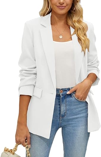 Photo 1 of Cicy Bell Women's Casual Blazers Open Front Long Sleeve Button Work Office Blazer Jacket (WHITE - LARGE)