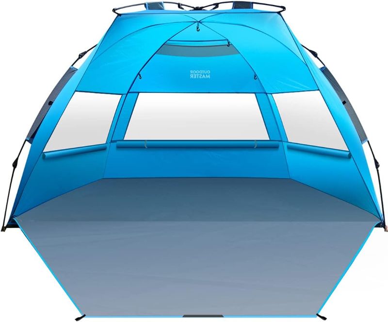 Photo 1 of  Pop Up Beach Tent for 4 Person - Easy Setup and Portable Beach Shade Sun Shelter Canopy with UPF 50+ UV Protection Removable Skylight Family Size - Blue