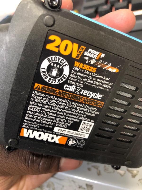 Photo 3 of WORX WA3525 20V PowerShare 2.0 Ah Replacement Battery
