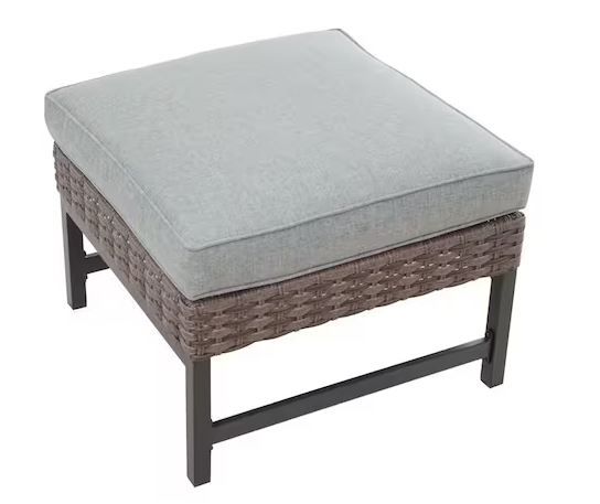 Photo 1 of Metal Outdoor Ottoman with Gray Cushion
