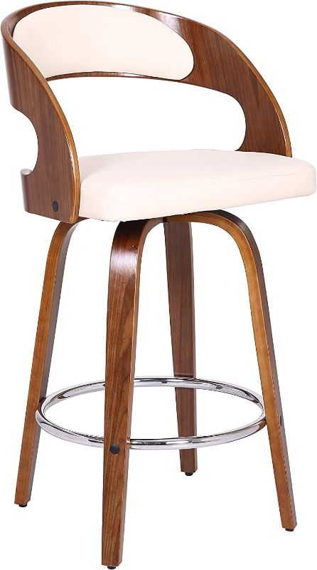 Photo 1 of Armen Living Shelly Mid-Century Faux Leather Swivel Kitchen Barstool, 26" Counter Height, Cream
