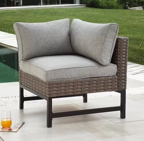 Photo 1 of Wicker Left Arm Outdoor Sectional Chair with Gray Cushions
