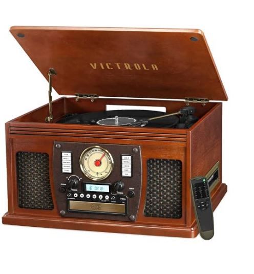 Photo 1 of Victrola Navigator 8-in-1 Classic Bluetooth Record Player with USB Encoding and 3-Speed Turntable Bundle with Victrola Wooden Stand for Wooden Music Centers with Record Holder Shelf, Mahogany