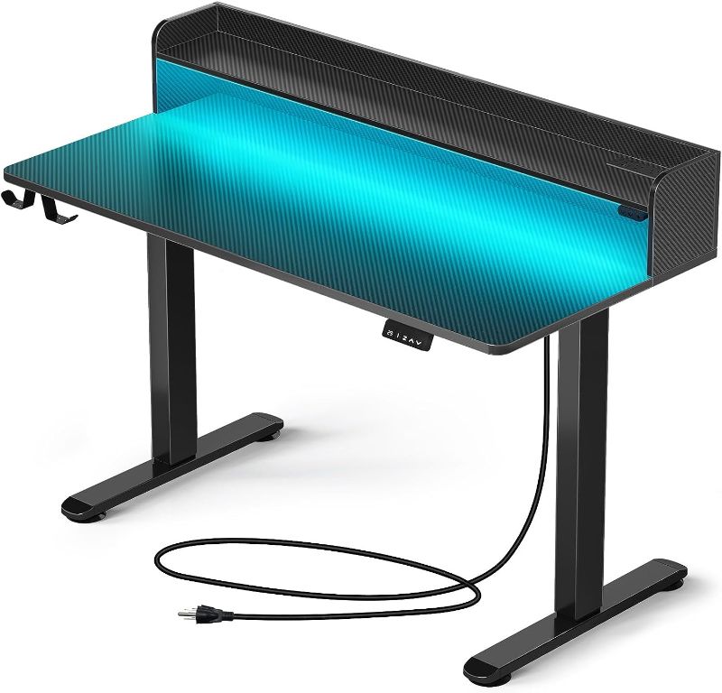 Photo 1 of Rolanstar Standing Desk with LED Lights & Charging Station, 55" Height Adjustable Desk 
