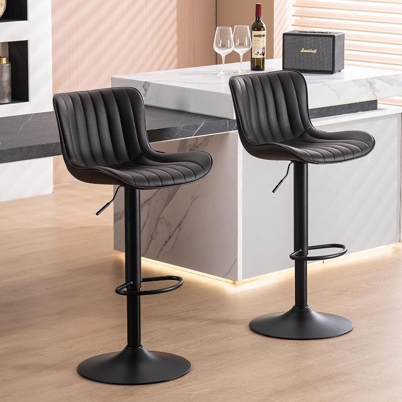 Photo 1 of YOUNUOKE Black Bar Stools Set of 2 Counter Height Barstools Swivel Bar Stools Adjustable Bar Stool with High Back for Kitchen Counter Island Set of 2 B-black