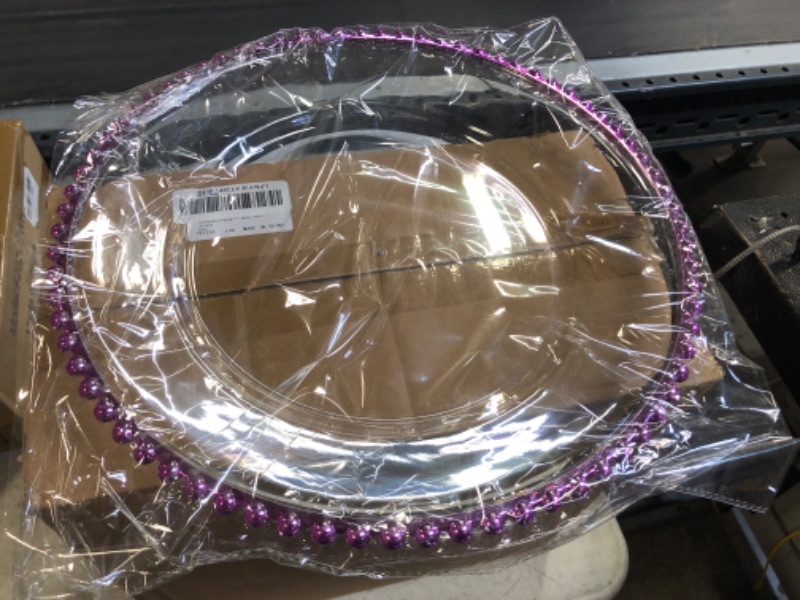 Photo 2 of 18 PCS Clear Charger Plates with Beaded Rim 13 Inch Plastic Round Charger Plates Bulk Acrylic Round Dinner Plate Chargers Decorative Plates for Home Kitchen Party Wedding Tabletop Decor (Purple)
