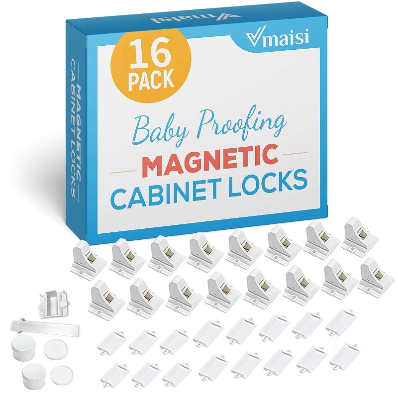 Photo 1 of 16 Pack Child Safety Magnetic Cabinet Locks - Vmaisi Children Proof Cupboard Baby Locks Latches - Adhesive for Cabinets & Drawers and Screws Fixed for Durable Protection
