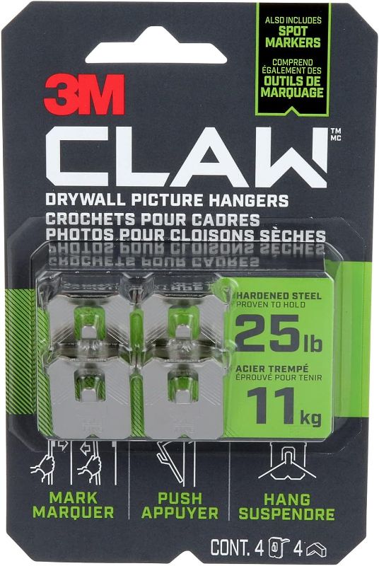 Photo 1 of 3M CLAW Drywall Picture Hanger 25 lb with Temporary Spot Marker 3PH25M-4ES,Silver
