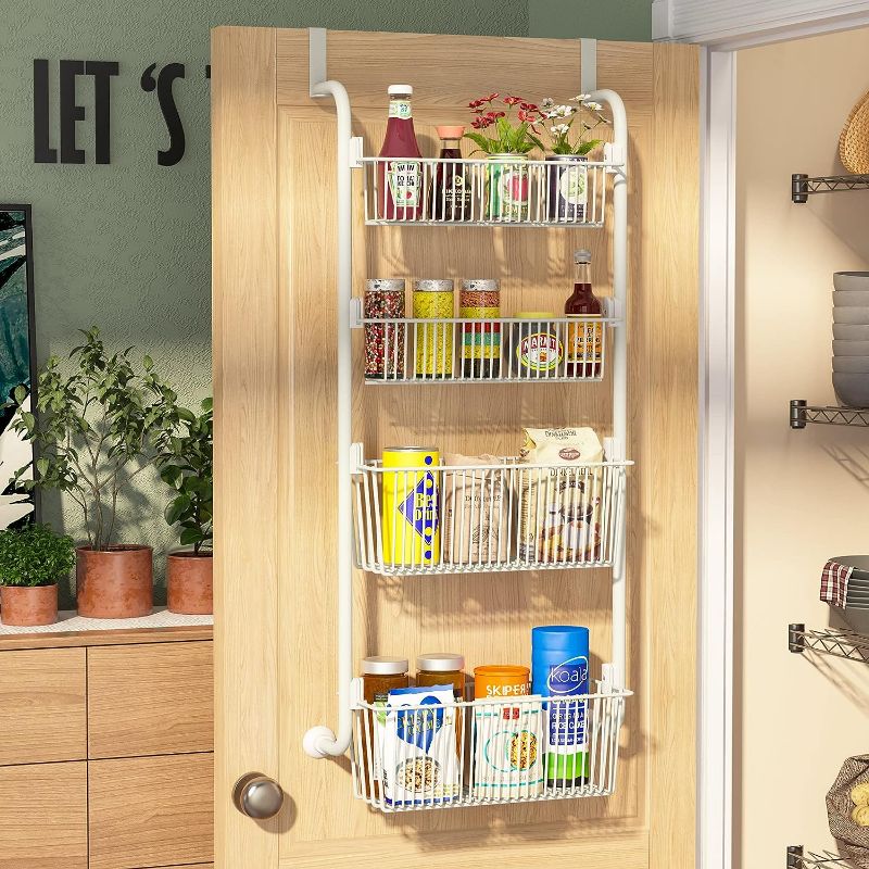 Photo 1 of 1Easylife 4 Baskets Over the Door Pantry Organizer Rack For Organization and Storage, Heavy-Duty Metal Kitchen Spice Rack Over Door Can Organizer, (2x4.72+2x5.9 Width Baskets, Cream White)
