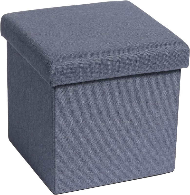 Photo 1 of  Storage Ottoman Cube, Linen Small Coffee Table, Foot Rest Stool Seat, Folding Toys Chest Collapsible for Kids Blue