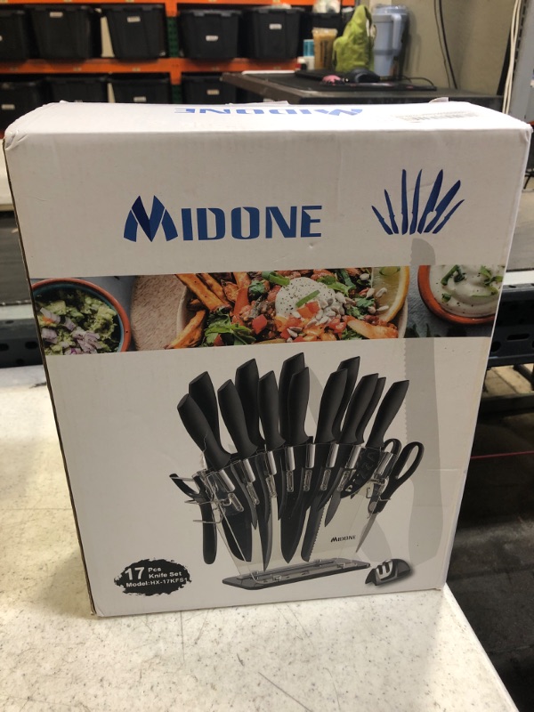 Photo 2 of MIDONE Knife Set, 17 Pieces German Stainless Steel Kitchen Knife Set, Include Kitchen Accessories, Black 17 Piece Set-Black