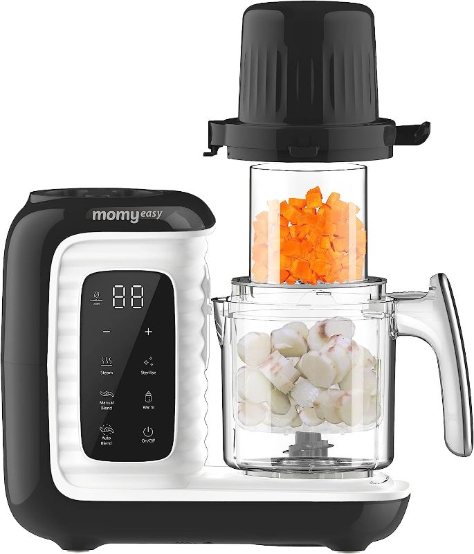 Photo 1 of MOMYEASY Baby Food Maker, Multifunction Baby Food Processor Chopper Grinder, Baby Food Steamer and Puree Blender in-One, with Bottle Warmer, Auto Cooking & Grinding with Touch Control Panel&Self Cleans (Black)
