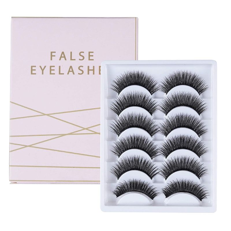 Photo 1 of 3D False Eyelashes, 6 Pairs of Natural Fluffy False Eyelashes, Reusable Long Thick Eyelashes, Used to Extend Makeup Eyelashes -- Pack of 2
