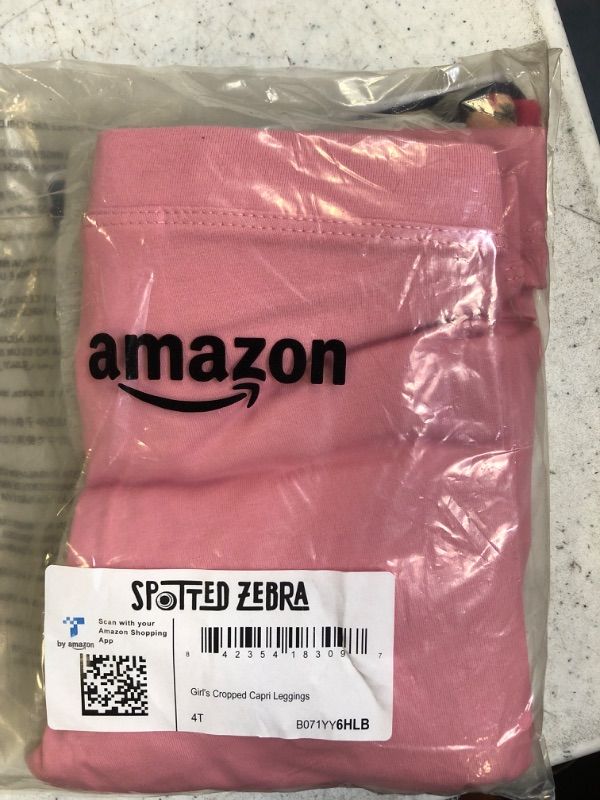 Photo 2 of Amazon Essentials Girls and Toddlers' Cropped Capri Leggings (Previously Spotted Zebra), Multipacks 4 Grey/Navy Stripe/Light Pink/Rose Flowers 4T