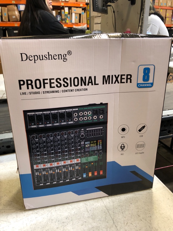 Photo 2 of Depusheng TG8 professional dj audio mixer 8 channel input and dual group output with 99-bit dps reverb chip bluetooth usb recording and mp3 playback suitable for stage, bar, recording studio