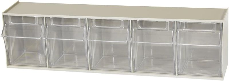 Photo 1 of Akro-Mils 06705 TiltView Horizontal Plastic Organizer Storage System Cabinet with 5 Tilt Out Bins, (23-5/8-Inch Wide x 6-1/2-Inch High x 5-5/8-Inch Deep), Stone *** MISSING TWO BINS ***