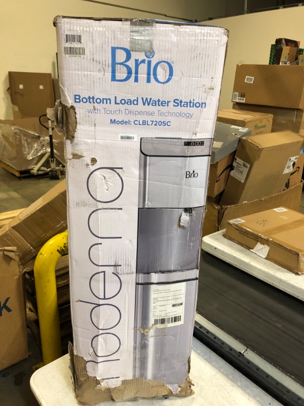 Photo 1 of Brio Moderna Bottom Load Water Cooler Dispenser - Tri-Temp, Adjustable Temperature, Self-Cleaning, Touch Dispense, Child Safety Lock, Holds 3 or 5 Gallon Bottles, Digital Display and LED Light Stainless Steel Moderna