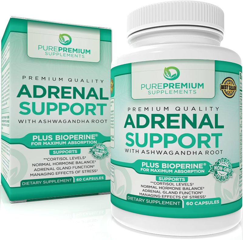 Photo 1 of Pure Premium Adrenal Support Ashwagandha Capsules (Non GMO & Gluten Free) Adrenal Gland Function Support w/Ashwagandha Root Extract, Holy Basil, Vitamins B6 & C - Stress Support Supplement  BB 09/24 
