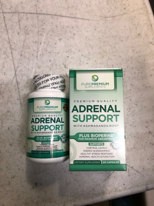 Photo 2 of Pure Premium Adrenal Support Ashwagandha Capsules (Non GMO & Gluten Free) Adrenal Gland Function Support w/Ashwagandha Root Extract, Holy Basil, Vitamins B6 & C - Stress Support Supplement  BB 09/24 
