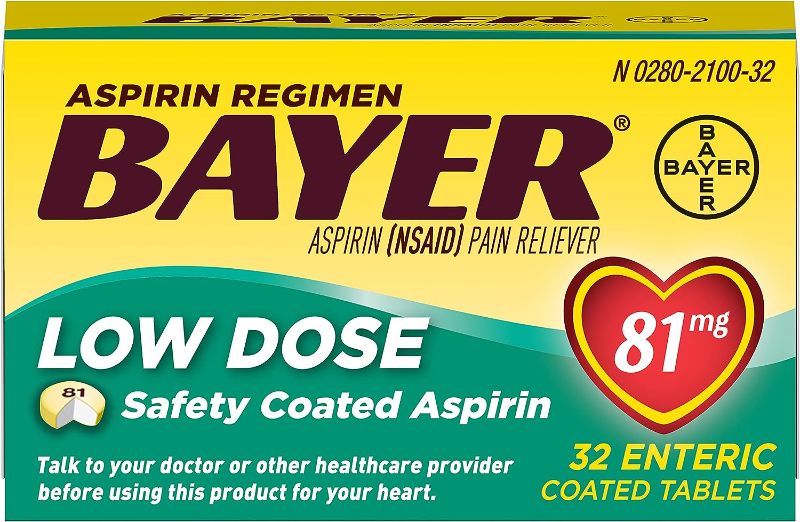 Photo 1 of Aspirin Regimen Bayer 81mg Enteric Coated Tablets, #1 Doctor Recommended Aspirin Brand, Pain Reliever, 32 Count (Pack of 5)  BB 10/23 
