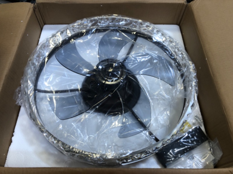 Photo 1 of 19.7" Ceiling Fan with Lights Remote Control, Modern Enclosed Bladeless Ceiling Fan, Dimmable LED 3 Color 6 Speeds Timing Reversible Blades, Indoor Flush Mount Low Profile Ceiling Fan Brown