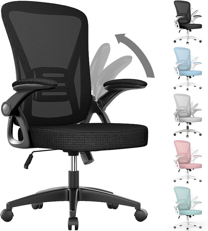 Photo 1 of naspaluro Ergonomic Office Chair, Mid-Back Computer Chair with Adjustable Height, Flip-Up Arms and Lumbar Support, Breathable Mesh Desk Chair for Home Study Working
