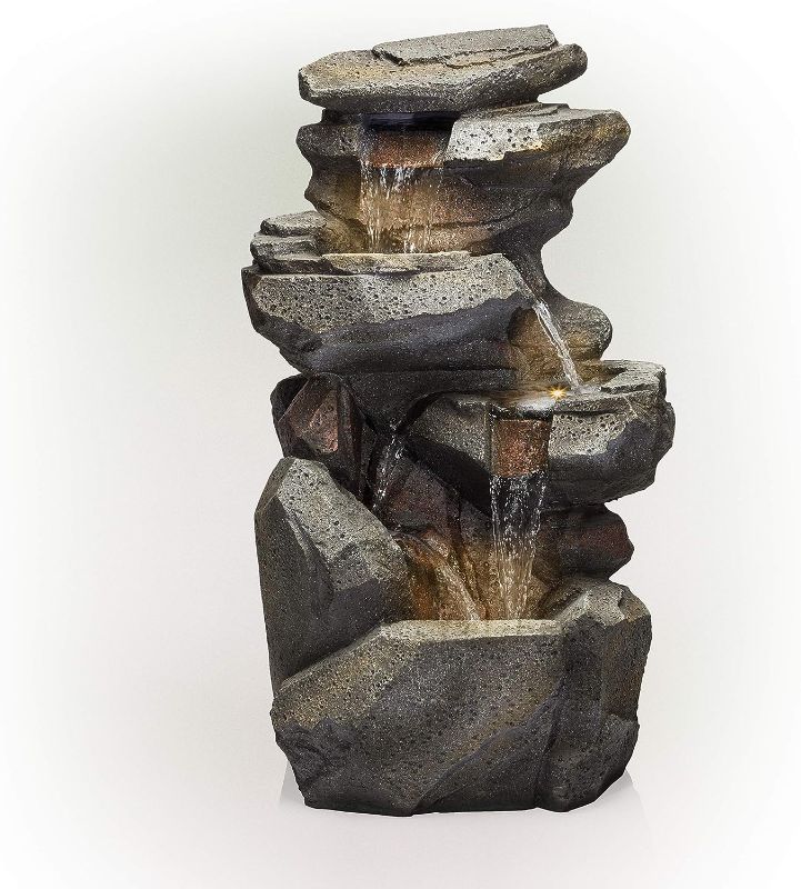 Photo 1 of 40 in. Tall Outdoor 5-Tier Water Fountain with LED Lights