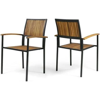 Photo 1 of TEAK FINISH AND BLACK METAL CHAIR 2 PCS