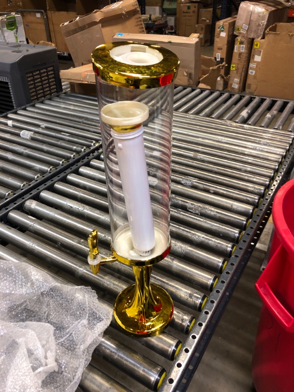 Photo 1 of 3L Drink Tower Dispenser, Beer Tower Beverage Dispenser with LED Colorful Shinning Lights and Ice Tube, Perfect for Parties and Gameday,Gold
