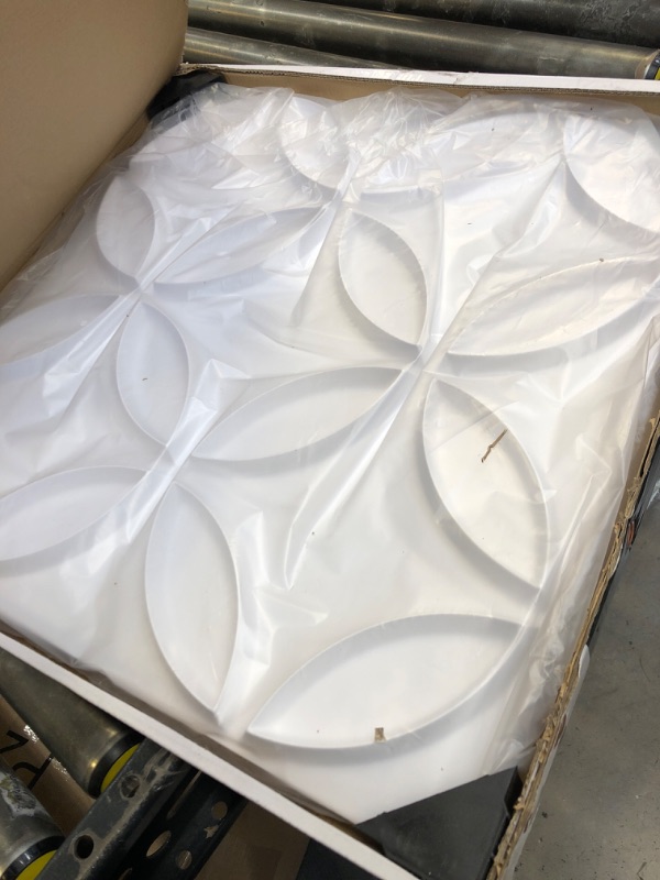 Photo 2 of Art3d PVC 3D Wall Panel Interlocked Circles in Matt White Cover 32 Sq.ft, for Interior Ceiling and Wall Decor for Residential or Commerical