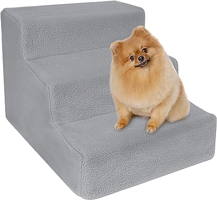 Photo 1 of yofit Doggy Steps - Non-Slip 3 Steps Pet Stairs for Cats and Dogs, Foldable Plastic with Washable Carpet (Gray)
