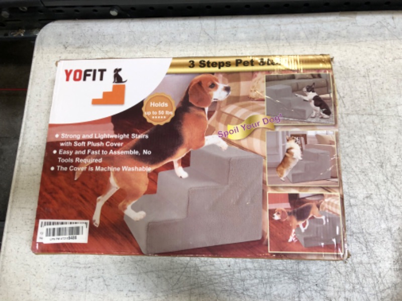 Photo 3 of yofit Doggy Steps - Non-Slip 3 Steps Pet Stairs for Cats and Dogs, Foldable Plastic with Washable Carpet (Gray)
