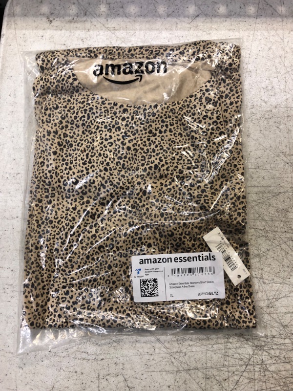 Photo 1 of Amazon Essentials Women's Short-Sleeve Scoop Neck Swing Dress Rayon Blend Leopard X-Large