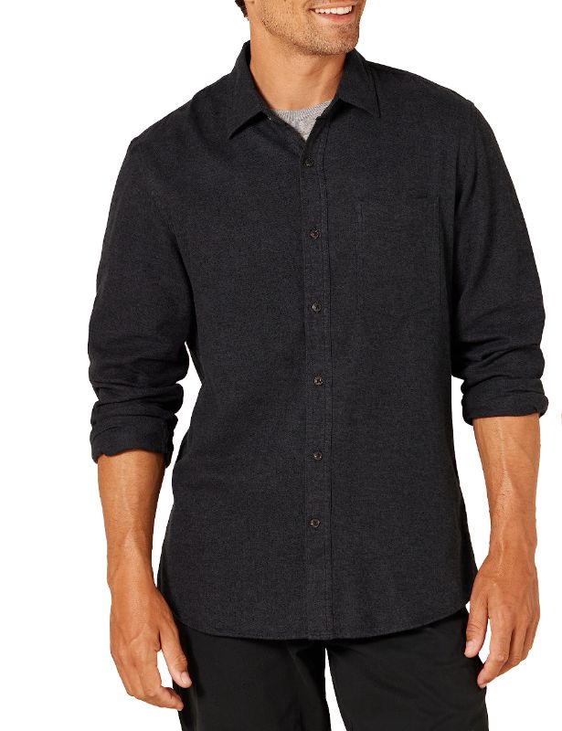 Photo 1 of Amazon Essentials Men's Slim-Fit Long-Sleeve Flannel Shirt Large Black