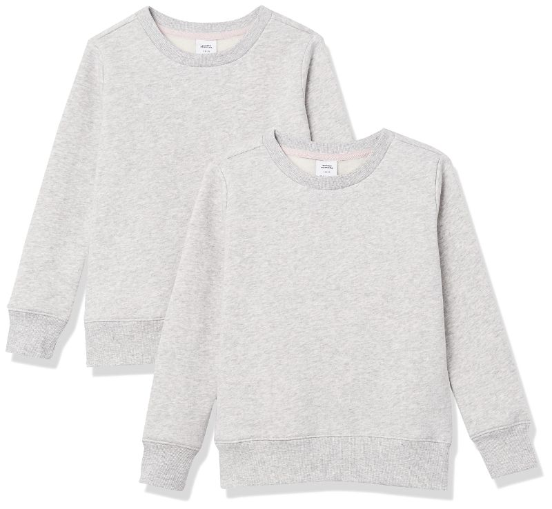 Photo 1 of Amazon Essentials Girls and Toddlers' Fleece Crew-Neck Sweatshirts, Pack of 2 Large Light Grey Heather