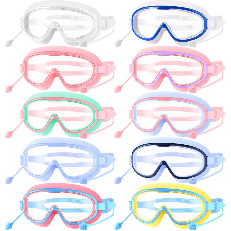 Photo 1 of 10 Pcs Kids Swimming Goggles Antifog Swim Mask for 5-17 No Leaking Swim Glasses UV Protection Clear Wide View Swim Goggle with Silicone Gasket for Boy Girl School Swim Dive Snorkel Supplies, 10 Colors