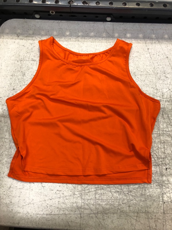 Photo 2 of Allytok Cropped Tank Tops for Women Summer Crewneck Sleeveless Basic Y2K Tee Shirts Large Orange