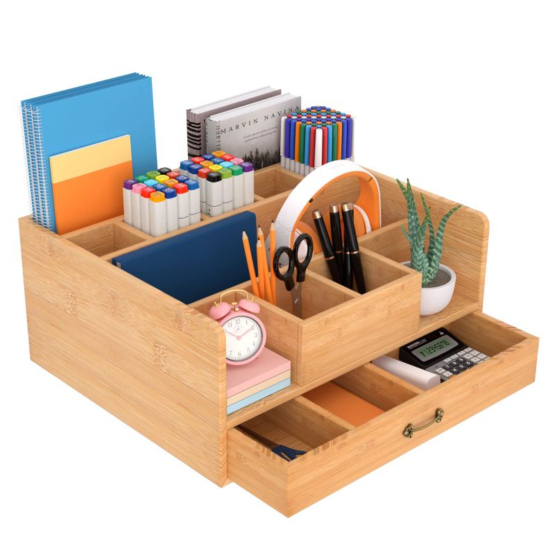 Photo 1 of Bamboo Desk Organizers, Desktop File Organizer and Storage with Magazine Holder, Desk Organizers and Accessories with Pen Holder, Desk Accessories Organizers for Office, Home, School, Bamboo