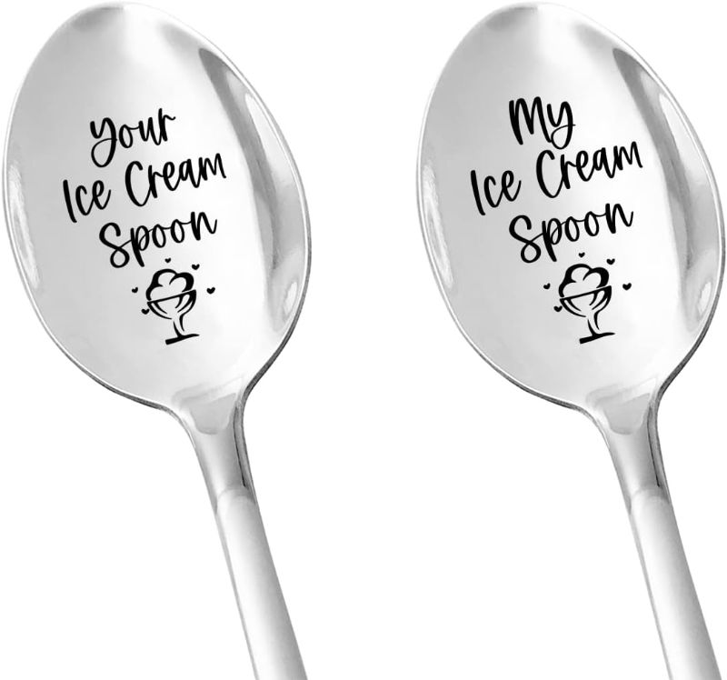 Photo 1 of 2pcsYour Ice Cream Spoon and My Ice Cream Spoon - Ice Cream Lover Stainless Steel Spoon Set Engraved Best Gifts for Women Men Couple Lover Birthday Anniversary Christmas
