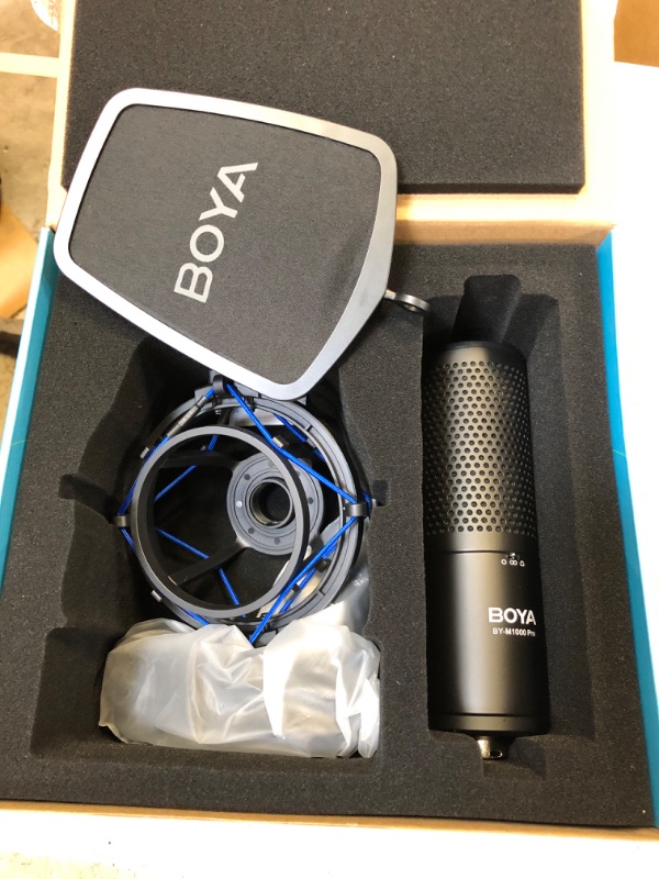 Photo 2 of BOYA XLR Large Diaphragm Studio Condenser Microphone, 48V Phantom Power Vocal Recording Mic for Singing Podcast, Project Home Audio YouTube Facebook Streaming (BY-M1000 Pro)