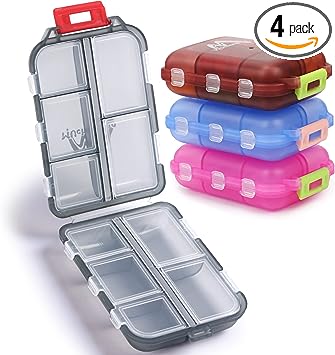 Photo 1 of 4 Pack Pill Case Portable Small Weekly Travel Pill Organizer Portable Pocket Pill Box Dispenser for Purse Vitamin Fish Oil Compartments Container Medicine Box by M MUCHENGBAO