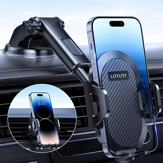 Photo 1 of LOTUNY Universal Phone Mount for Car, [Military-Grade Reliable Suction] Hands-Free Car Phone Holder Mount, Automobile Cell Phone Holder Car for Dashboard Windshield Vent Fit for All Smartphones