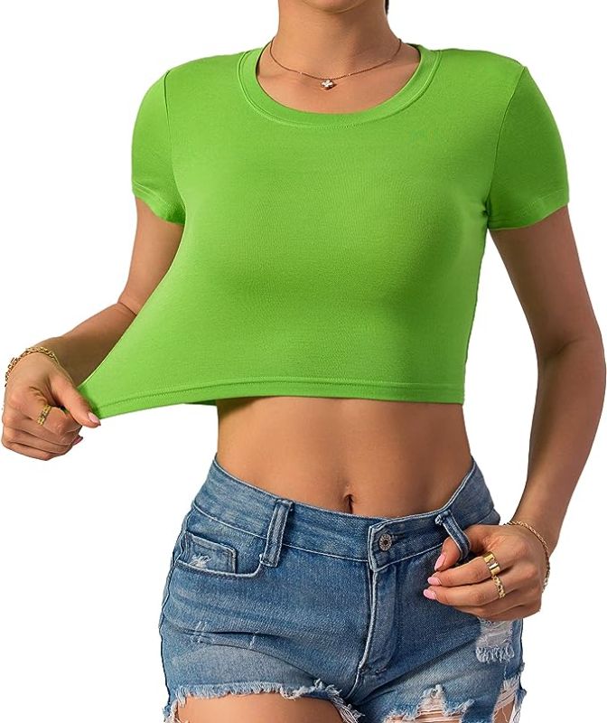 Photo 1 of ACANI Crop Top for Women, Summer Tops, Womens Tops, Cotton, Scoop Neck, Short Sleeve Plus Size Tops Women Girls M