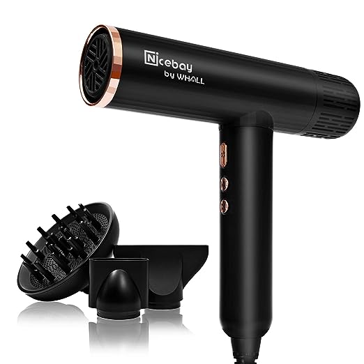 Photo 1 of Nicebay Ionic Hair Dryer, Professional Salon Blow Dryer with Diffuser, 110000RPM High-Speed Brushless Motor for Fast Drying, Auto-Cleaning, 1600W Low Noise Lightweight Hairdryer with 3 Attachments