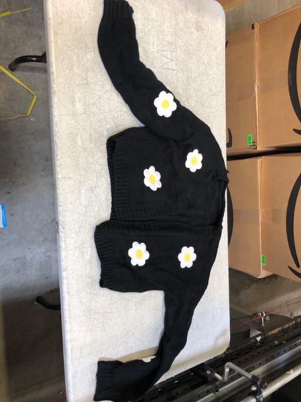 Photo 1 of Women's half sweater blk flowers L knitted 