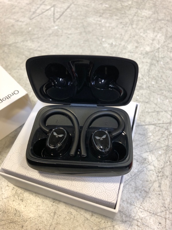 Photo 2 of Wireless Earbud Bluetooth 5.3 Headphones Sport Earphones in Ear 48H Playback Stereo Noise Cancelling Earbud with Dual Mic LED Display, Over-Ear Earhooks Ear Buds IP7 Waterproof Headset for Running Gym Black