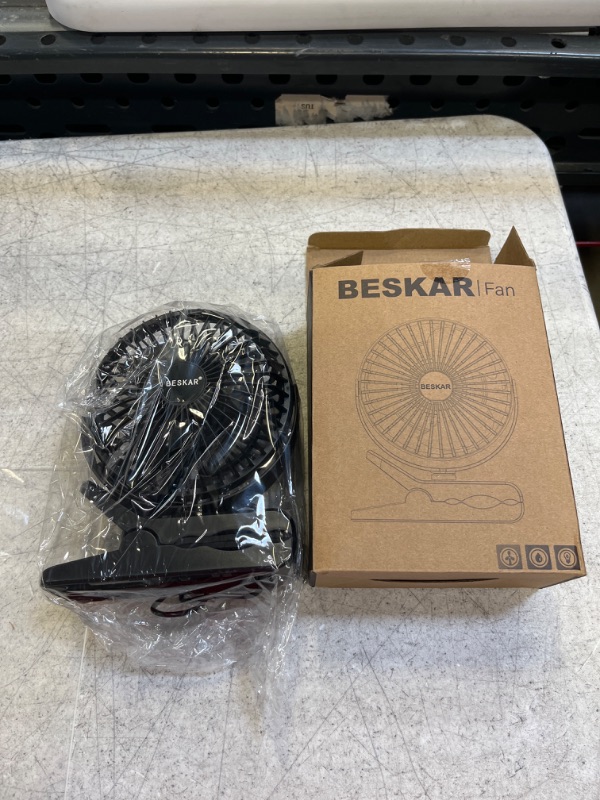 Photo 2 of BESKAR USB Clip on Fan, Portable Small Fan with Cord Powered, 3 Speeds Strong Airflow, with Sturdy Clamp, Quiet Personal Desk Fan
