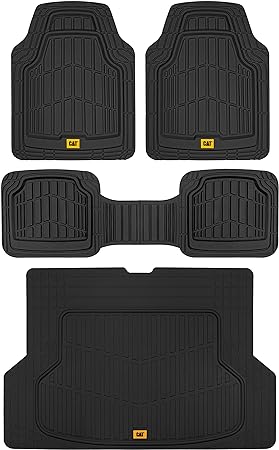 Photo 1 of Cat® ToughRide Heavy Duty Rubber Floor Mats & Cargo Trunk Liner for Car SUV Van Sedan, Black - Trim to Fit, All Weather Deep Dish Automotive Floor Mat